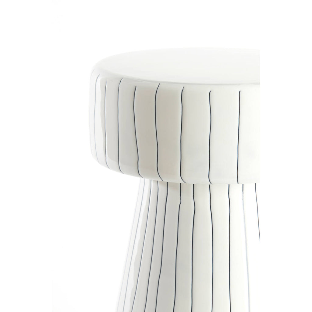 White Organic Striped Side Table Medium