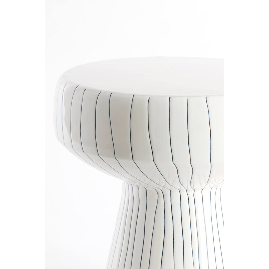 White Organic Striped Side Table Large