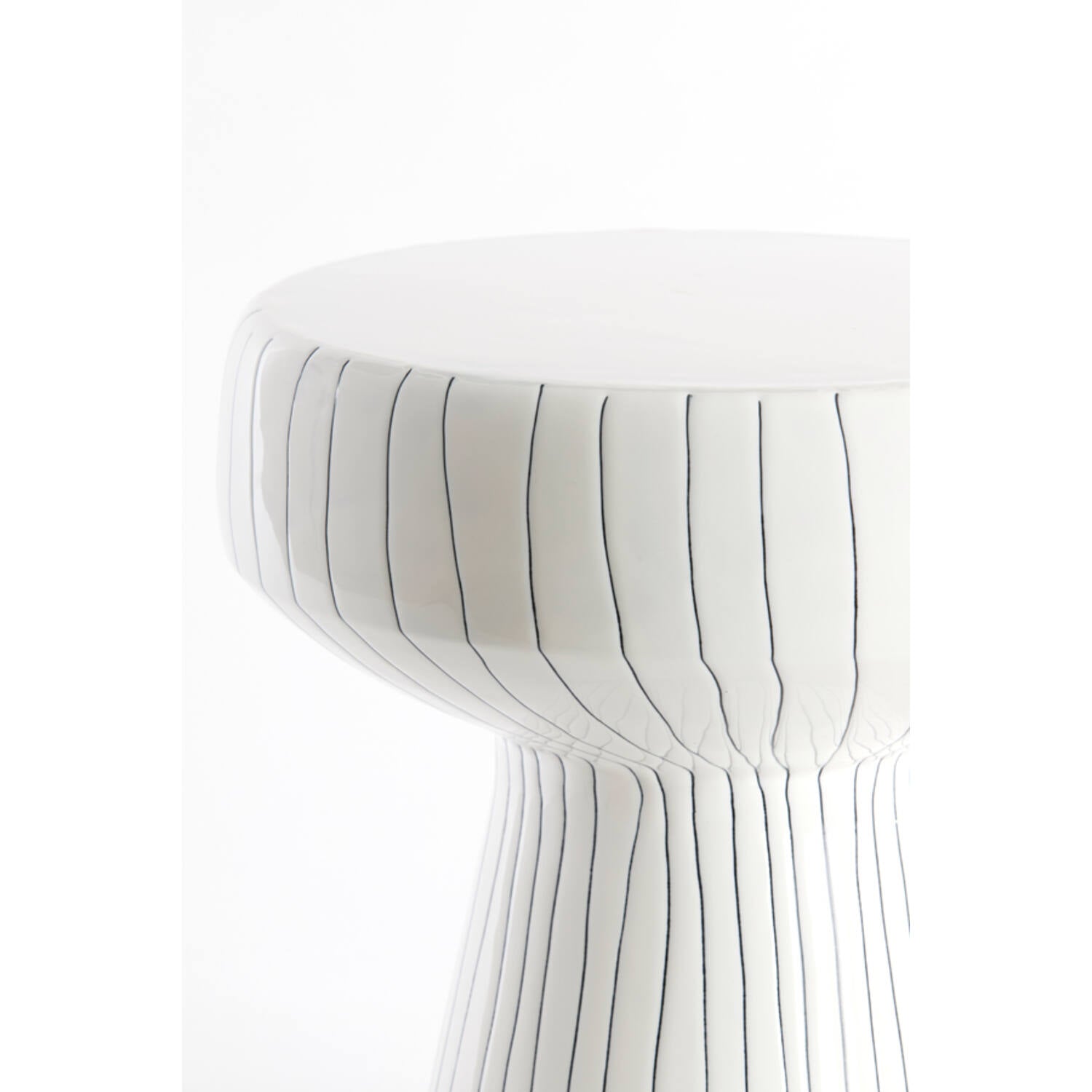 White Organic Striped Side Table Large