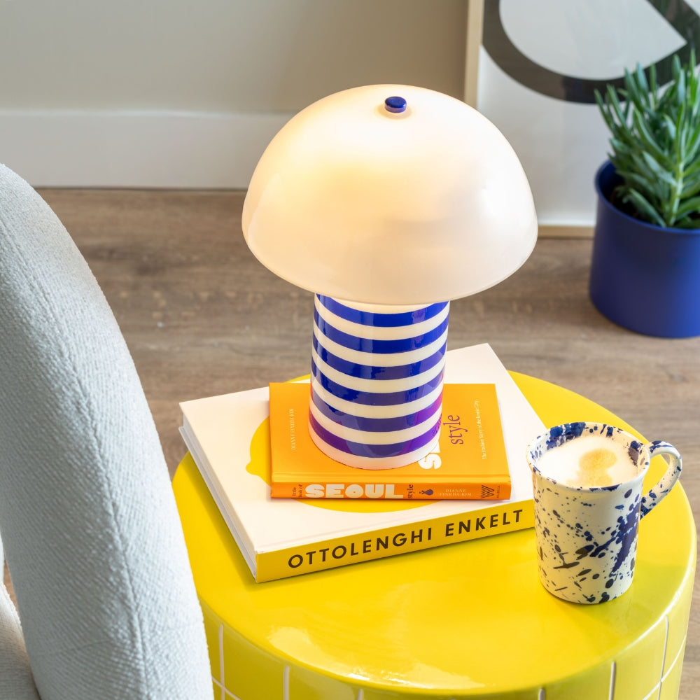 Stripy Table Lamp in Cobalt Blue