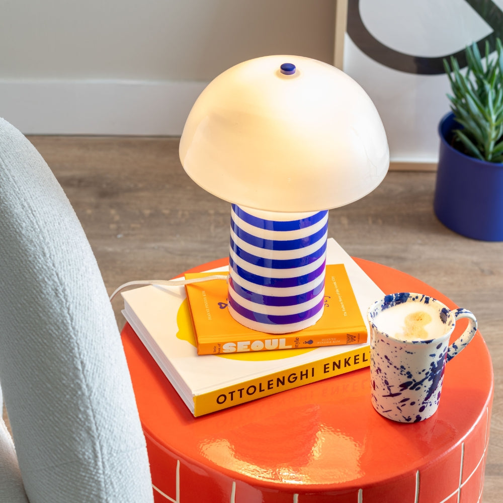 Stripy Table Lamp in Cobalt Blue