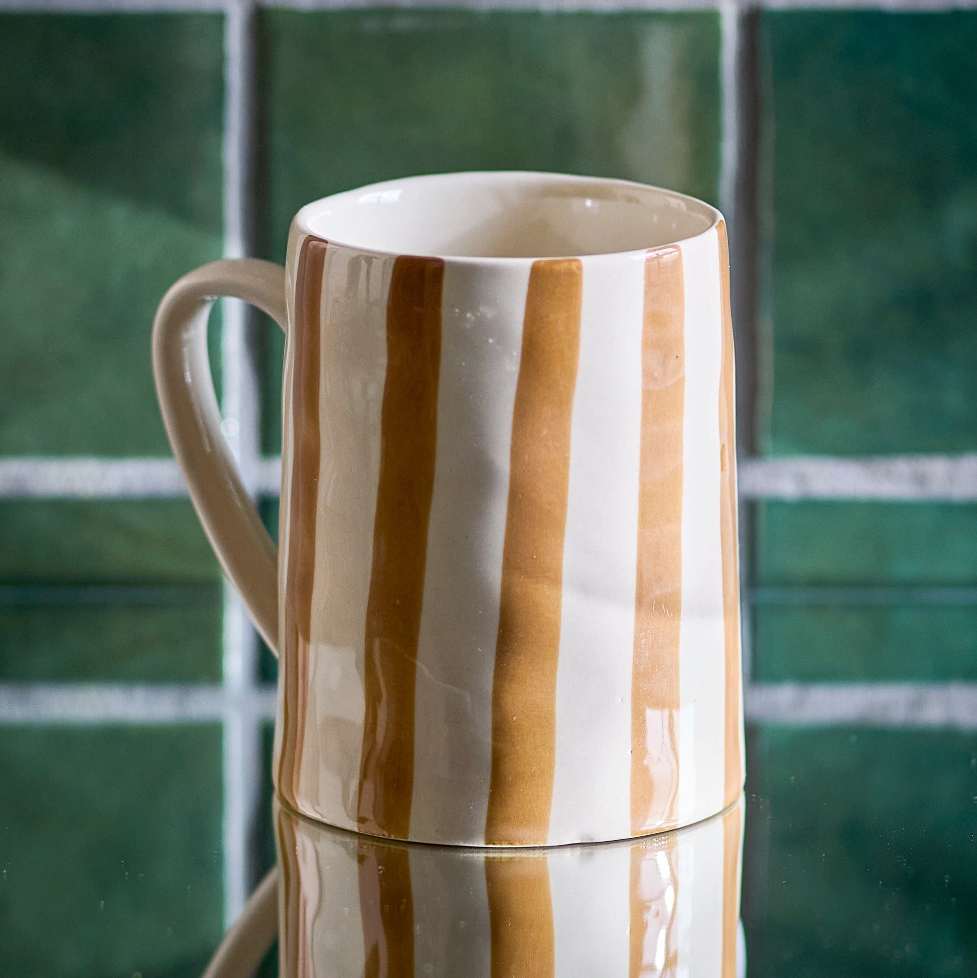 Striped Stoneware Mug in Sienna Brown