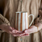 Striped Stoneware Mug in Sienna Brown