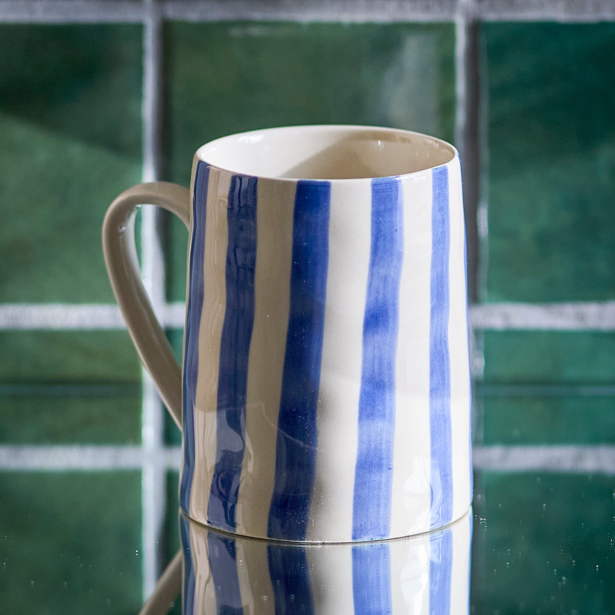 Striped Stoneware Mug in Cornflower