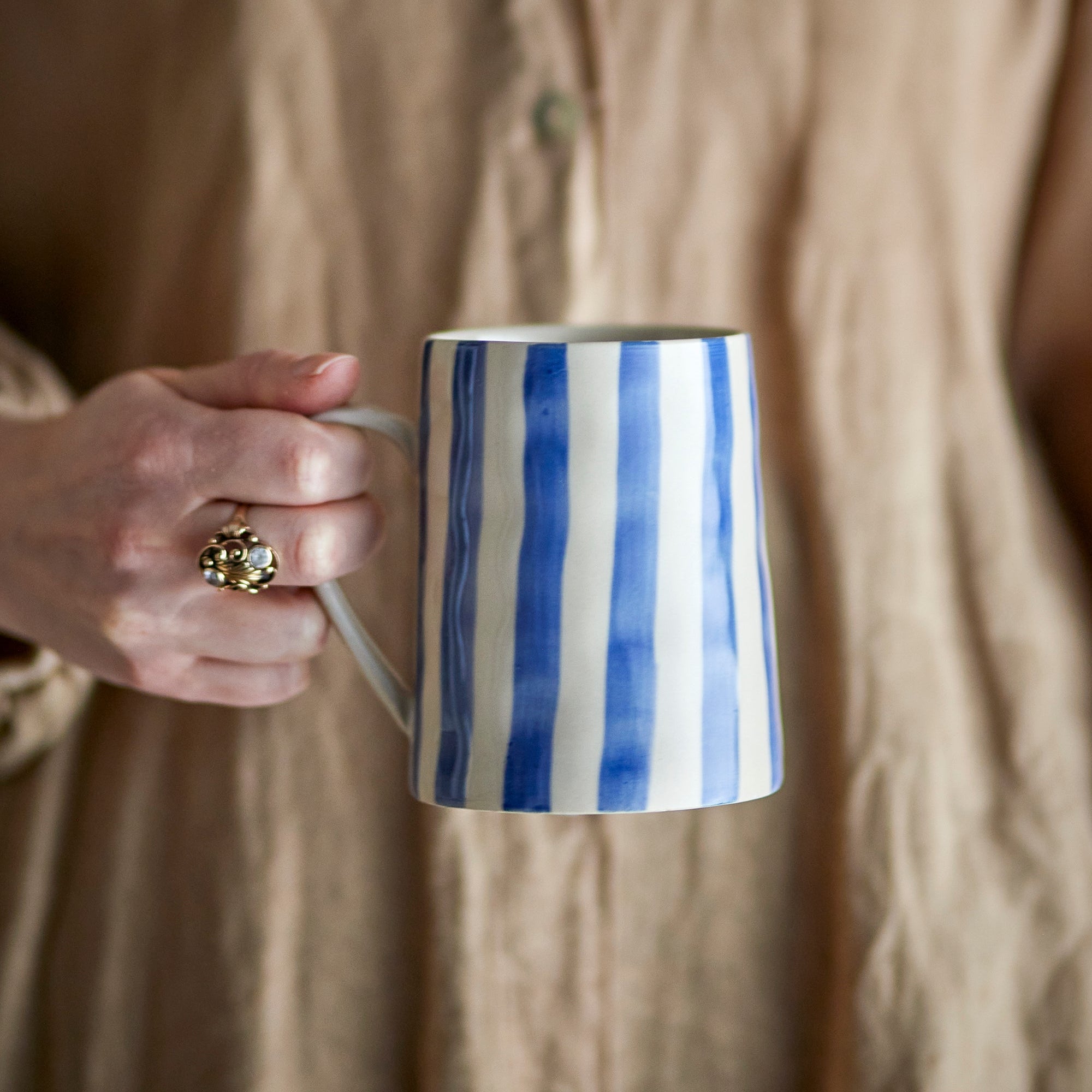 Striped Stoneware Mug in Cornflower