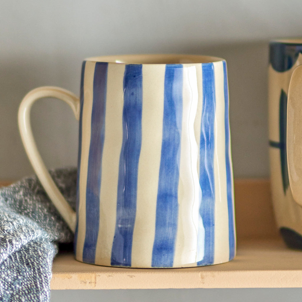 Striped Stoneware Mug in Cornflower