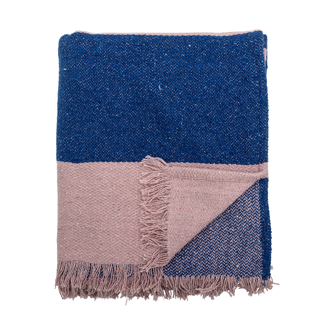 Recycled Cotton Throw Blanket in Rose & Cobalt