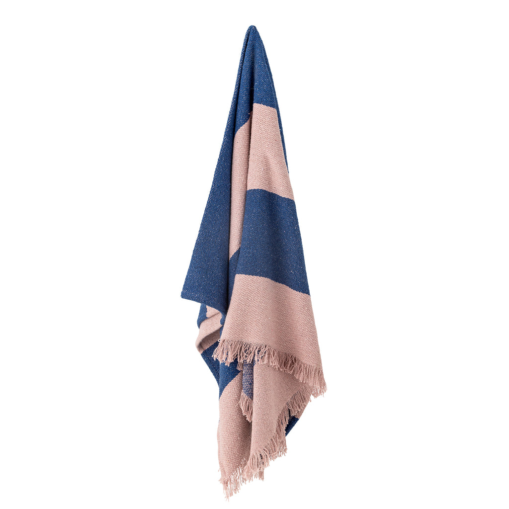 Recycled Cotton Throw Blanket in Rose & Cobalt