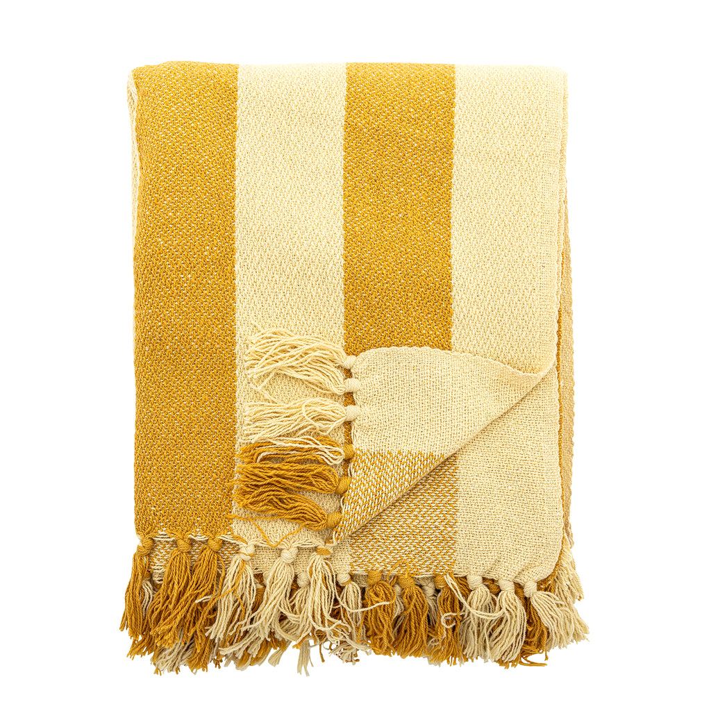 Textured Striped Recycled Cotton Throw Blanket in Ochre