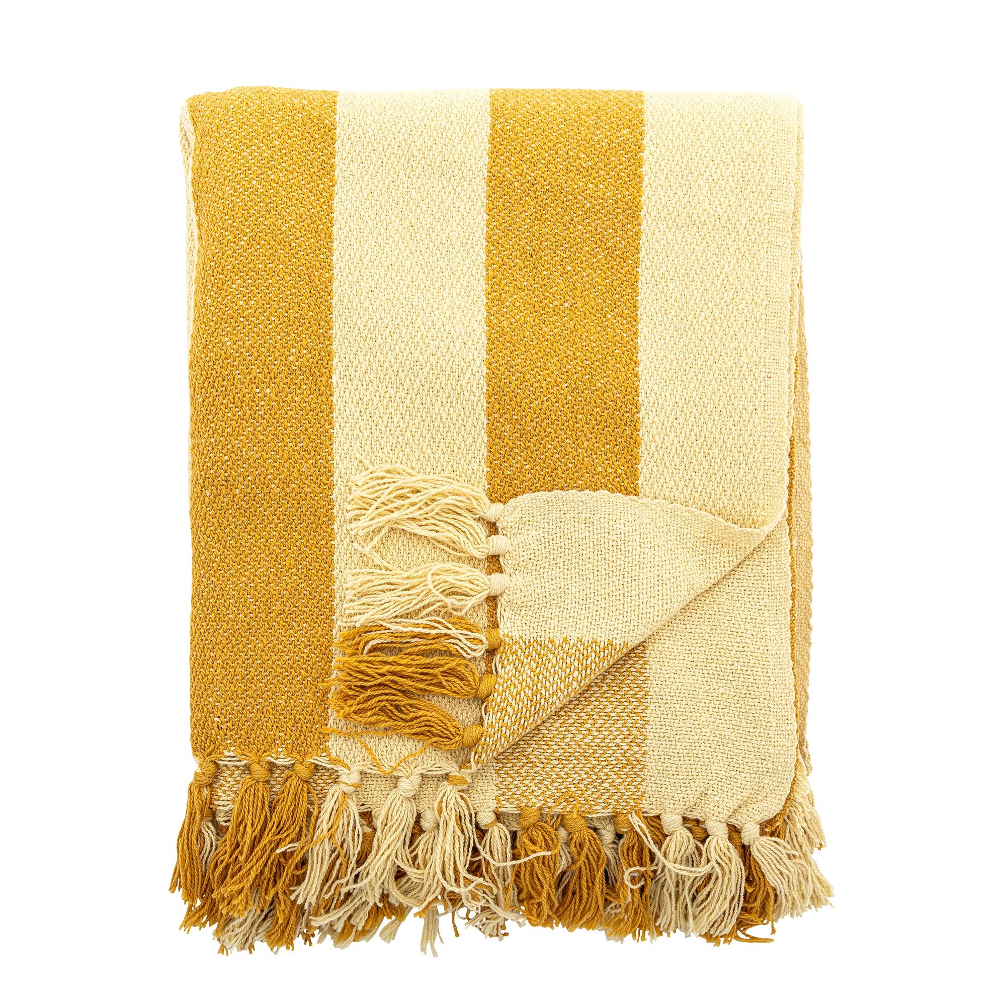 Textured Striped Recycled Cotton Throw Blanket in Ochre