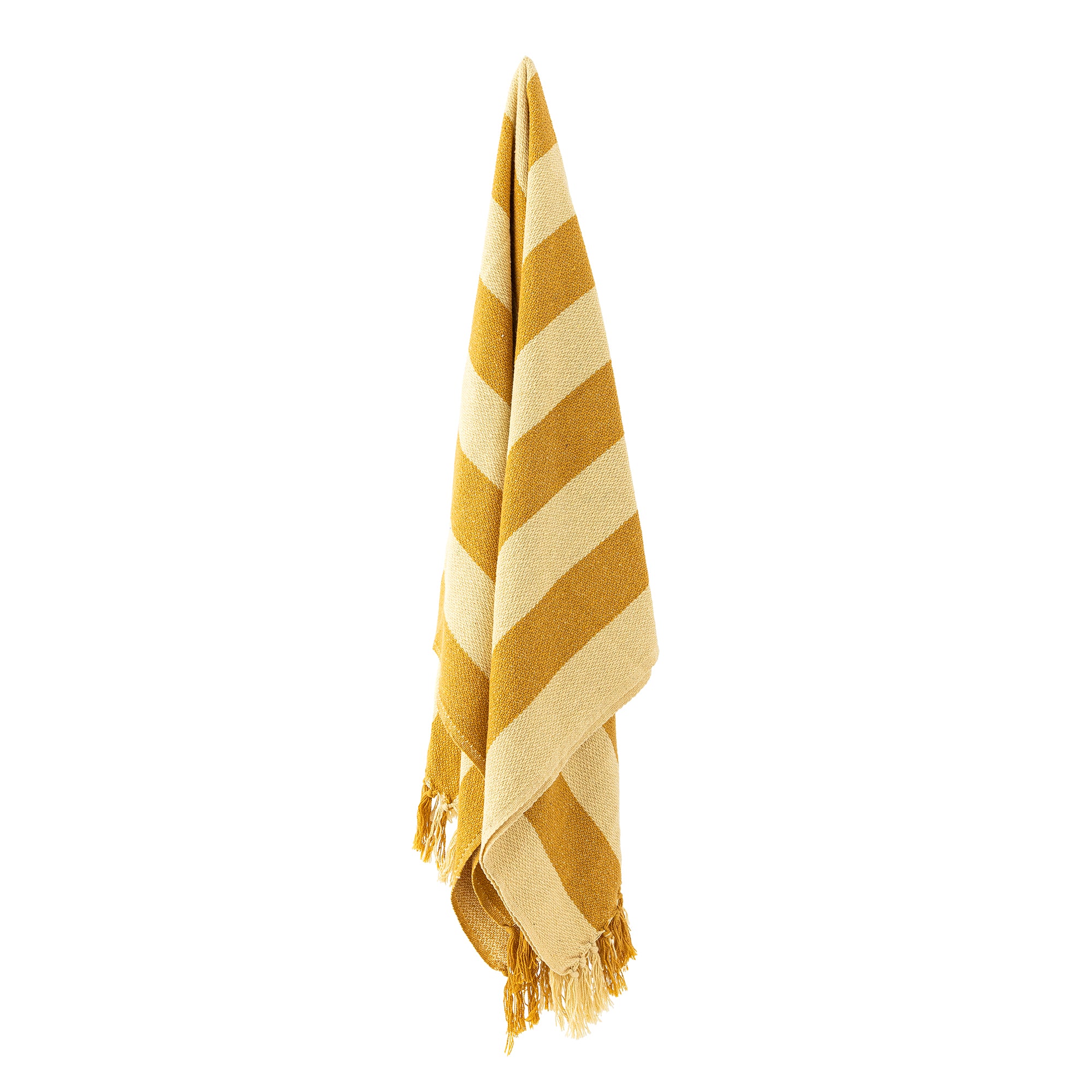 Textured Striped Recycled Cotton Throw Blanket in Ochre
