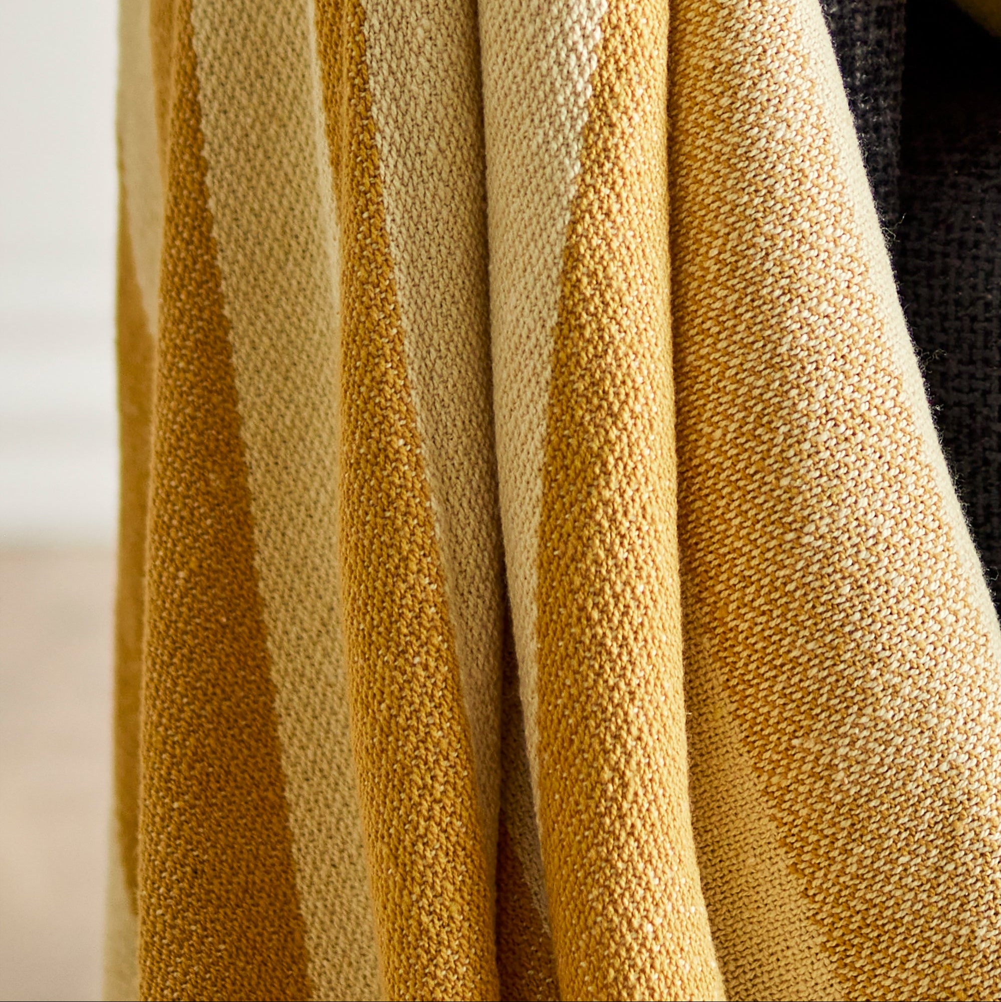 Textured Striped Recycled Cotton Throw Blanket in Ochre