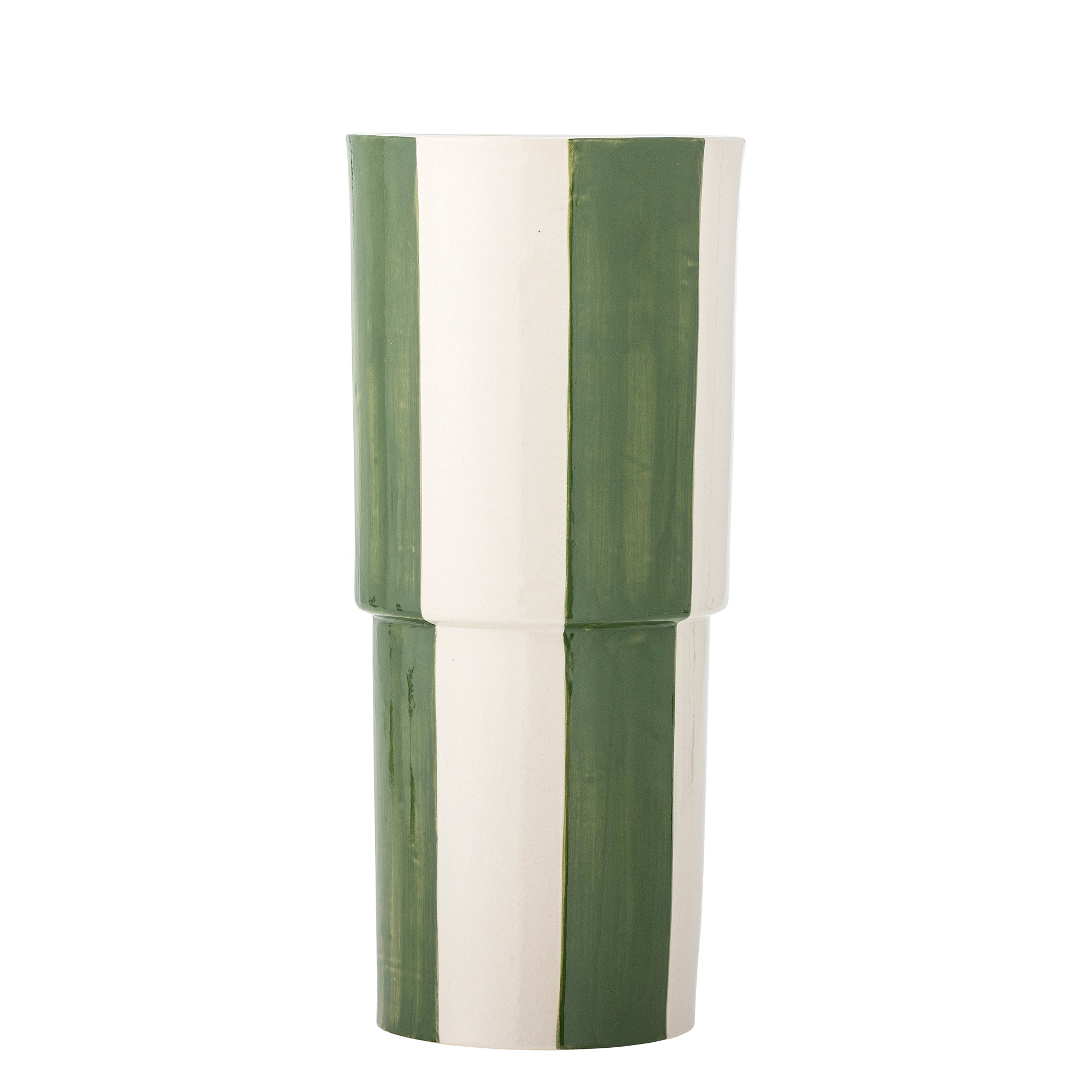 Emerald & Bone Striped Stoneware Vase