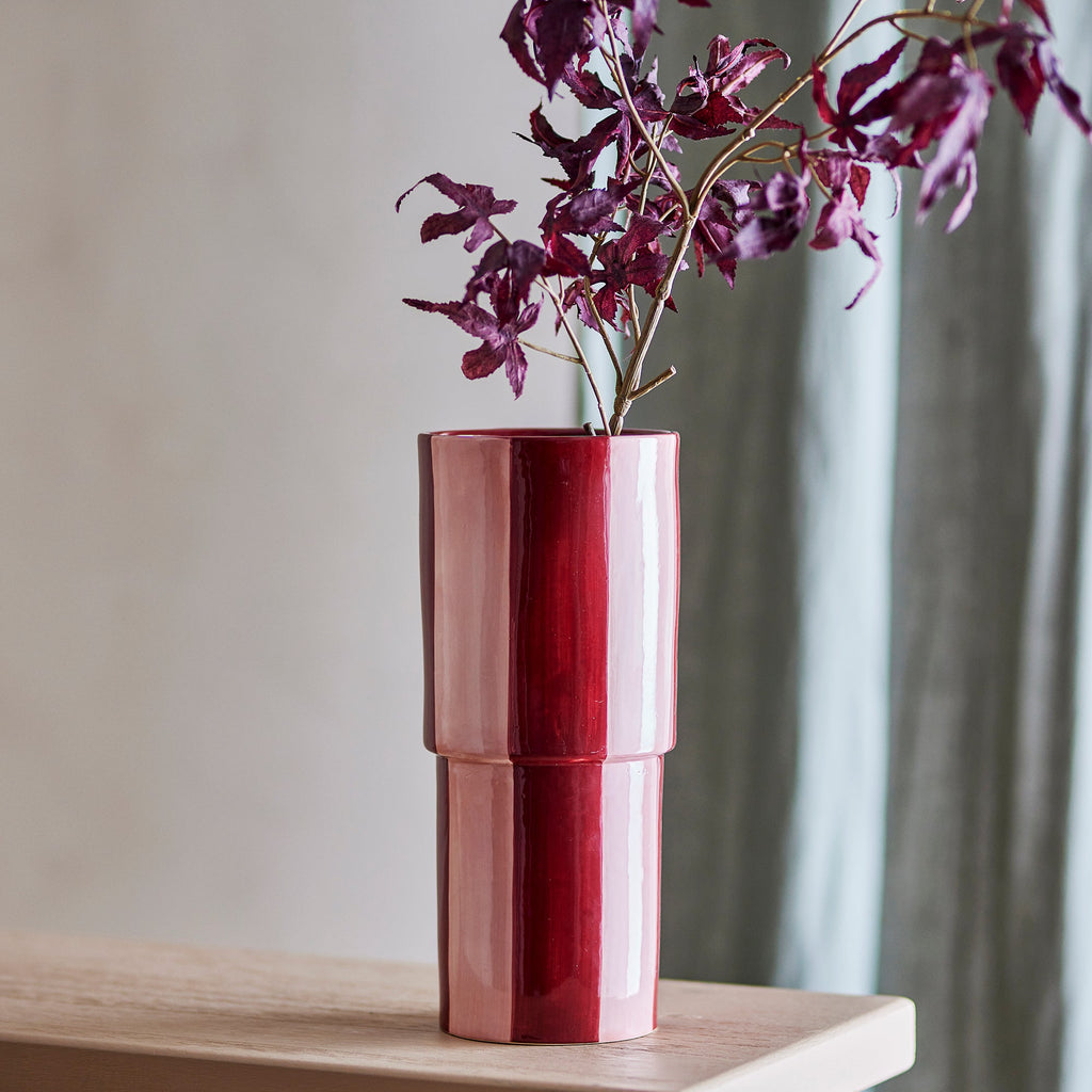 Ruby & Rose Striped Stoneware Vase