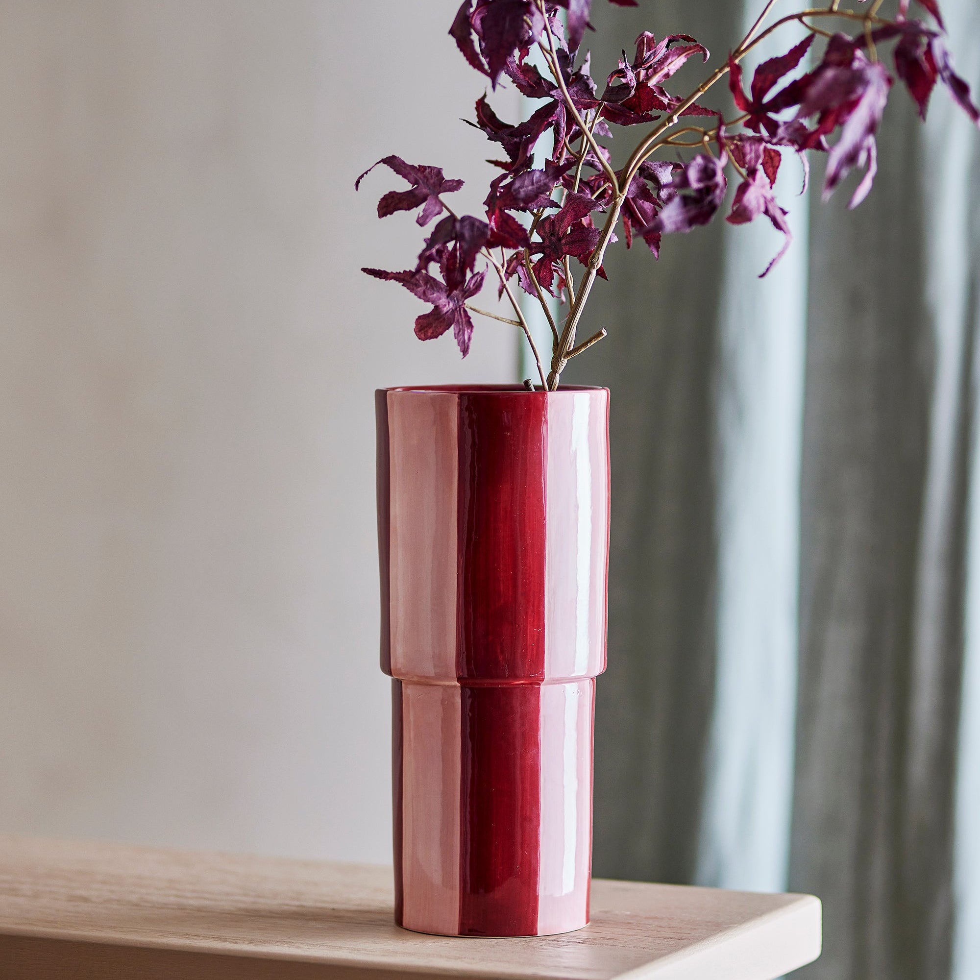 Ruby & Rose Striped Stoneware Vase