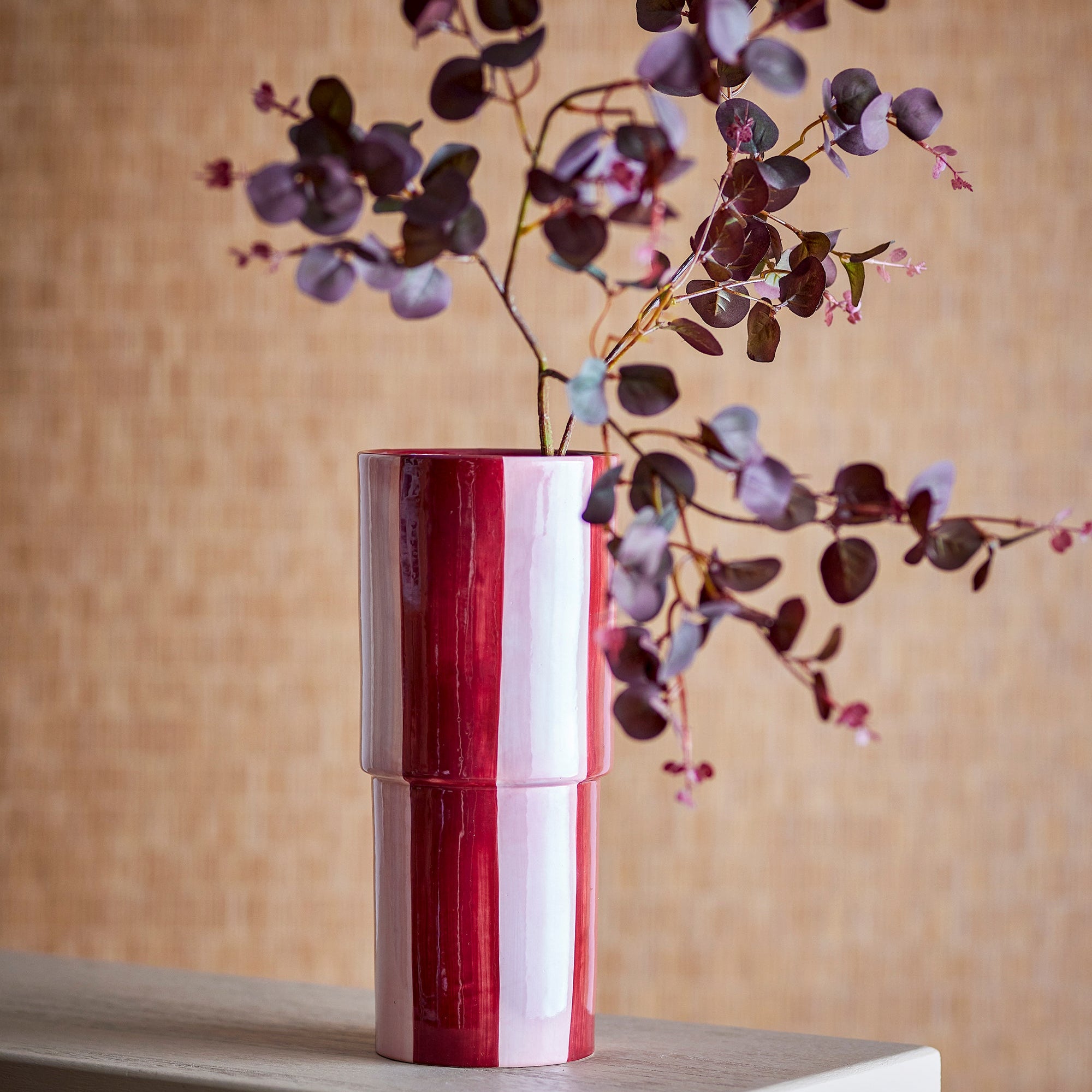 Ruby & Rose Striped Stoneware Vase