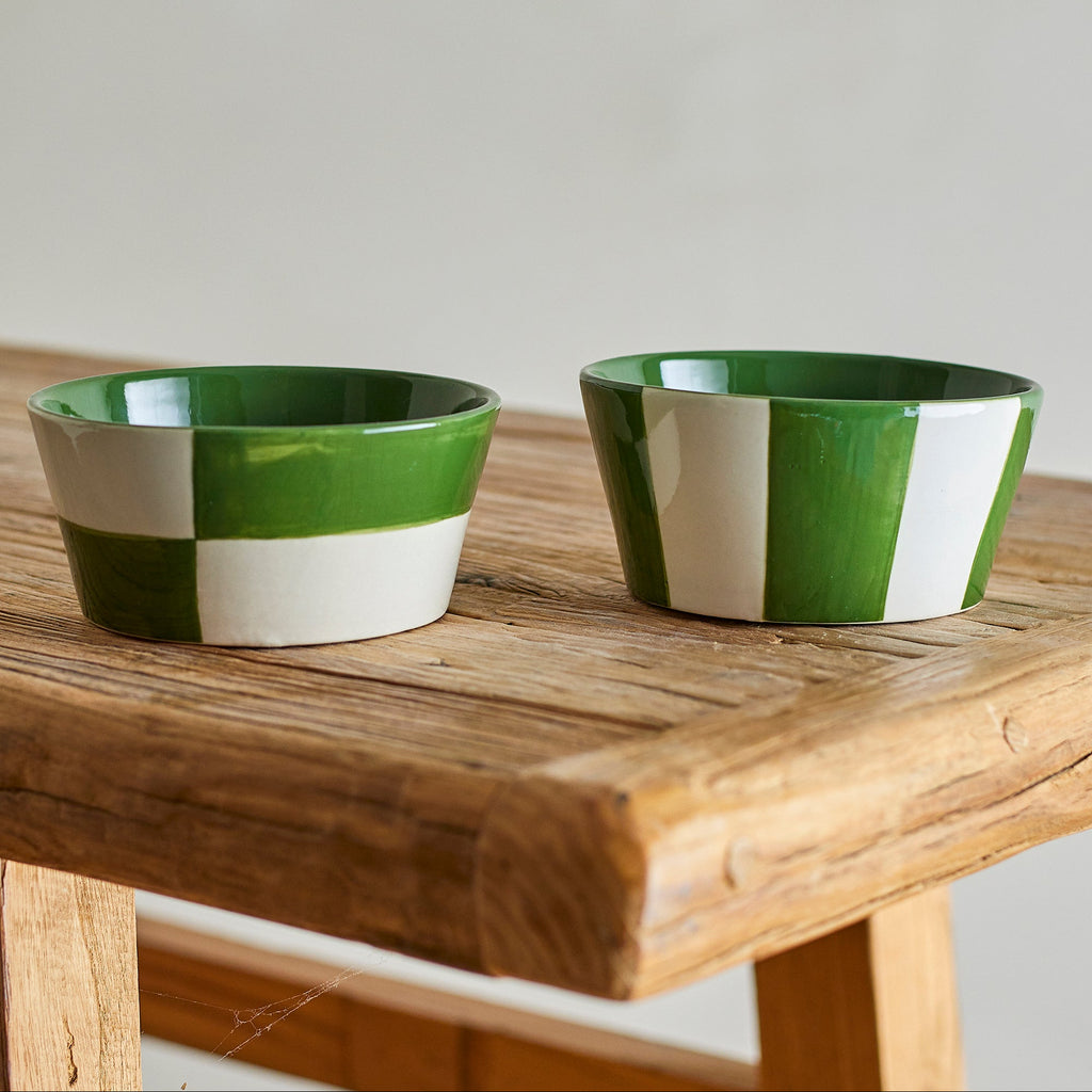 Emerald & Bone Bowls - Checks or Stripes