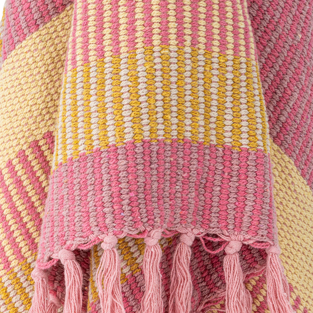 Textured Recycled Cotton Throw Blanket in Rose & Lemon