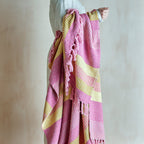 Textured Recycled Cotton Throw Blanket in Rose & Lemon
