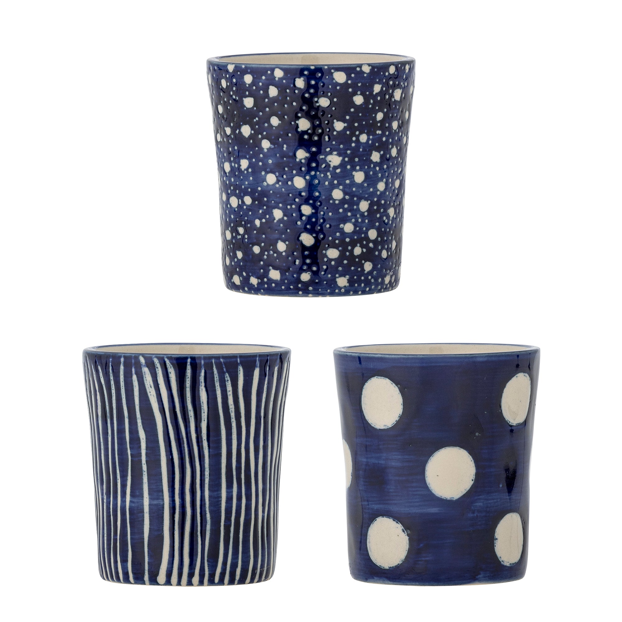 Cobalt Patterned Stoneware Cups - 3 Designs to Choose From
