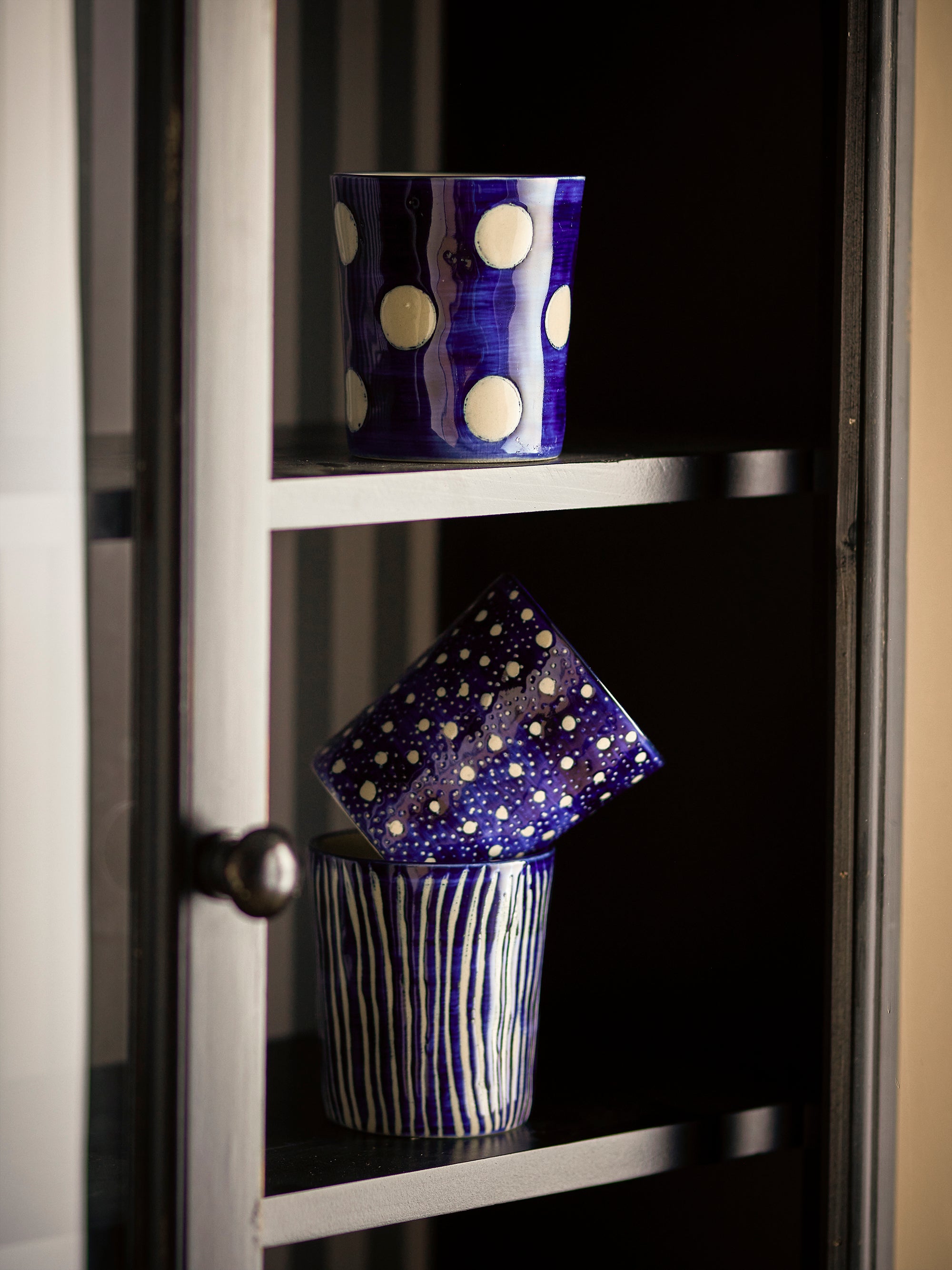 Cobalt Patterned Stoneware Cups - 3 Designs to Choose From