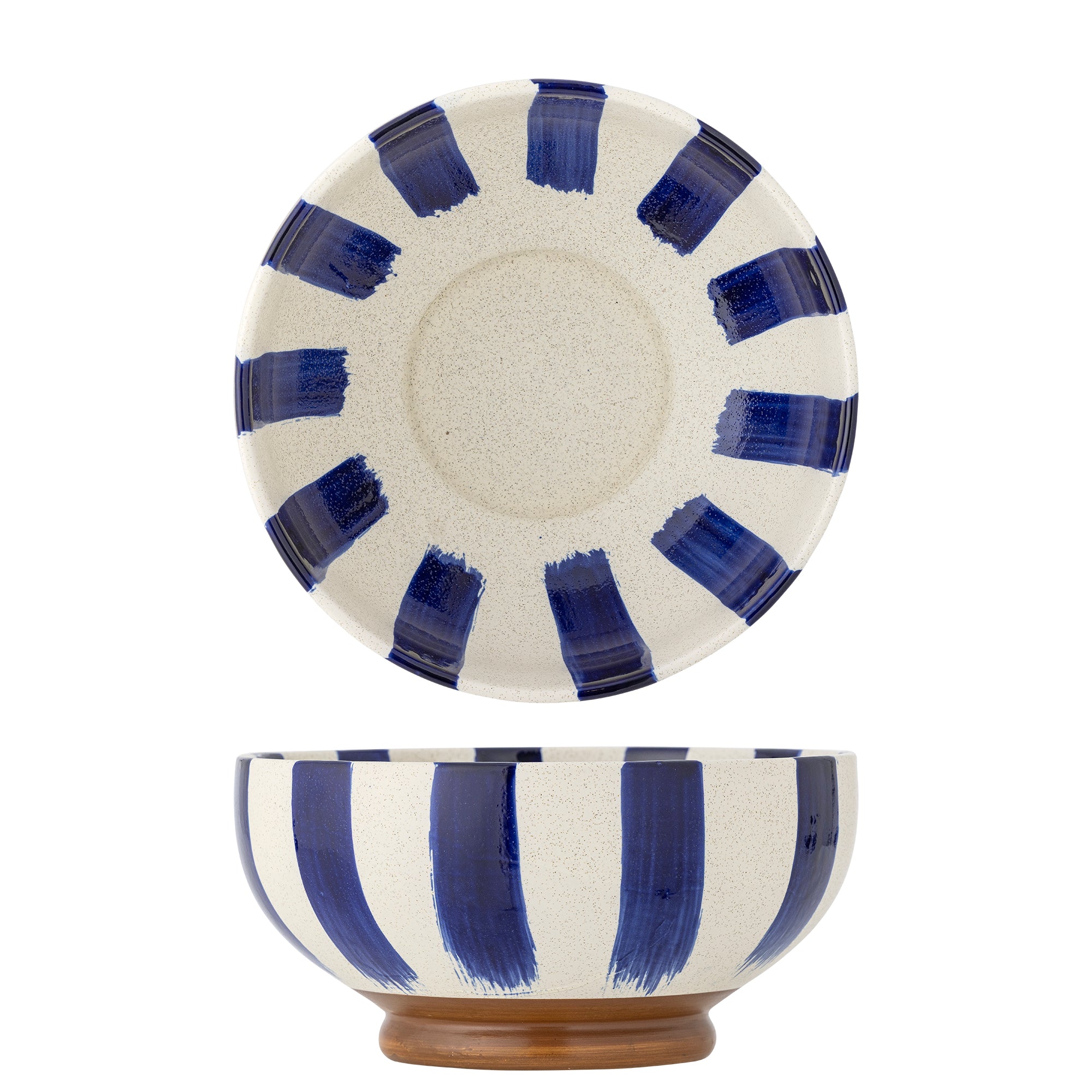 Ceramic bowl with blue stripes on a white background