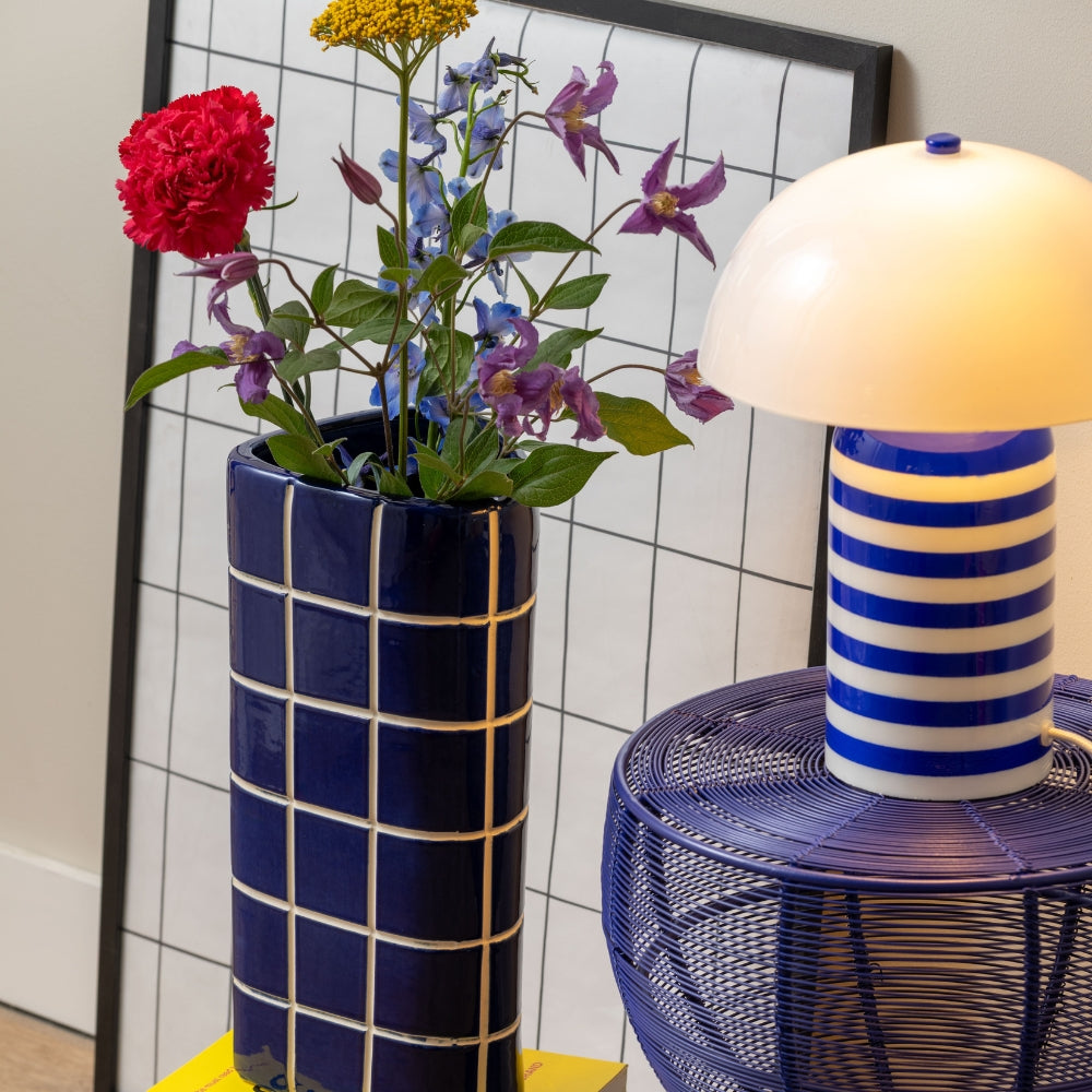 Stripy Table Lamp in Cobalt Blue