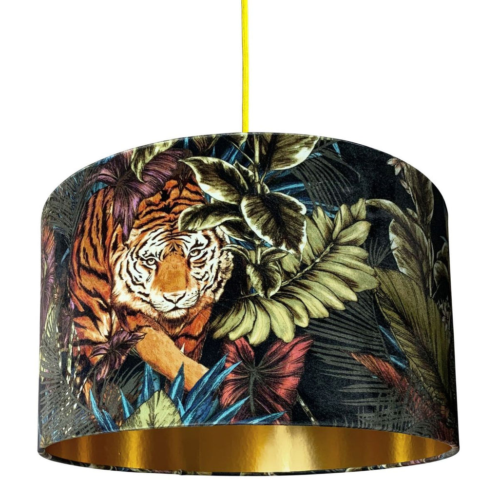 Big Cat Velvet Lampshade With Gold Lining In Rust