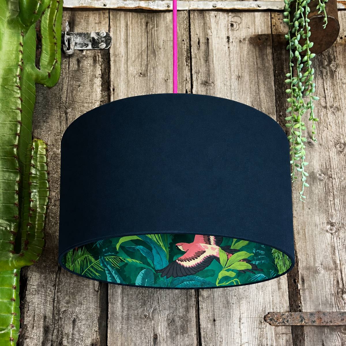 Bird Of Paradise Silhouette Lampshade in Deep Space Navy Cotton