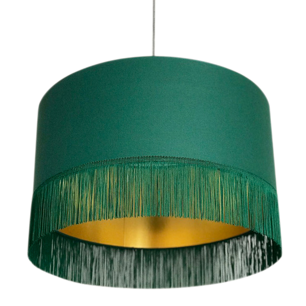 Hunter Green Lampshade with Gold Lining & Green Fringing