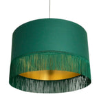 Hunter Green Lampshade with Gold Lining & Green Fringing