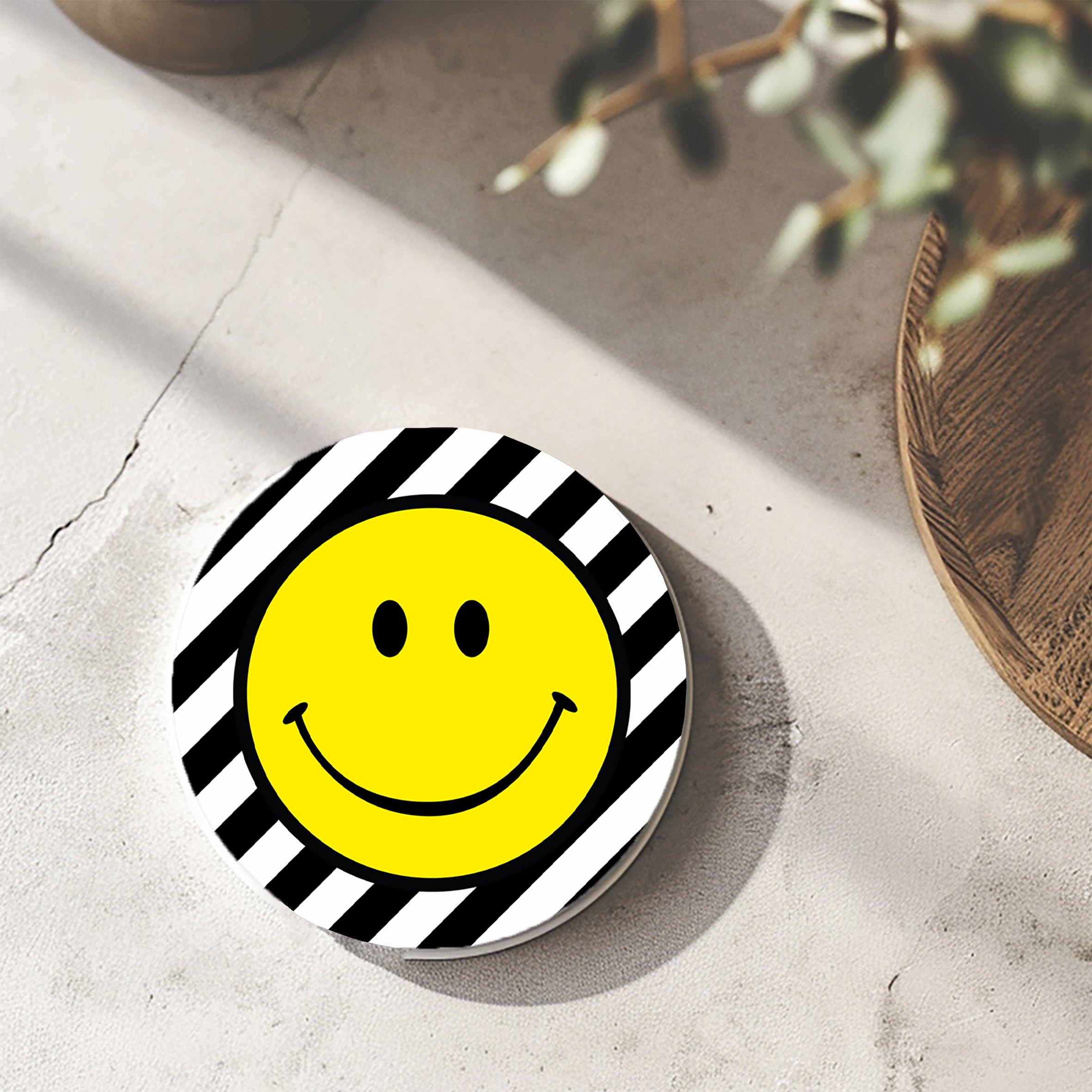 Love Frankie Helter Skelter Stripe Smiley Face Coasters - Liquorice