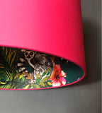 Teal Lemur lampshade in Watermelon Pink Close Up