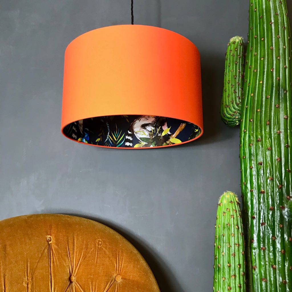 Midnight Blue Lemur Silhouette Lampshade in Tangerine Orange