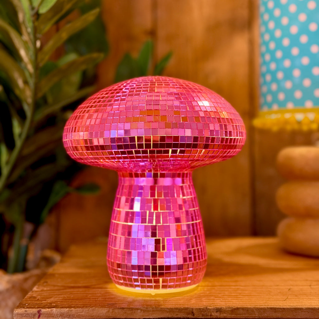 Pink Discoball Mushroom Lamp