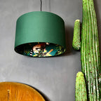 Teal lemur wallpaper lampshade in Hunter Green Cotton