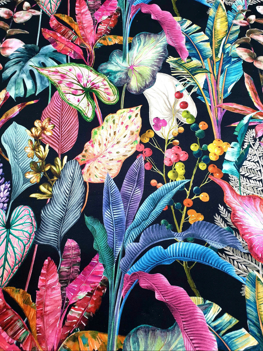 Acid Jungle Lampshade With Gold Lining and Hot Pink Fringing