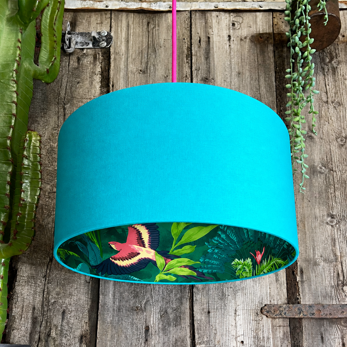 Bird Of Paradise Silhouette Lampshade in Jade Green Cotton