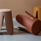 Padded Boucle Stools, Soft Pink, Rust and Mustard