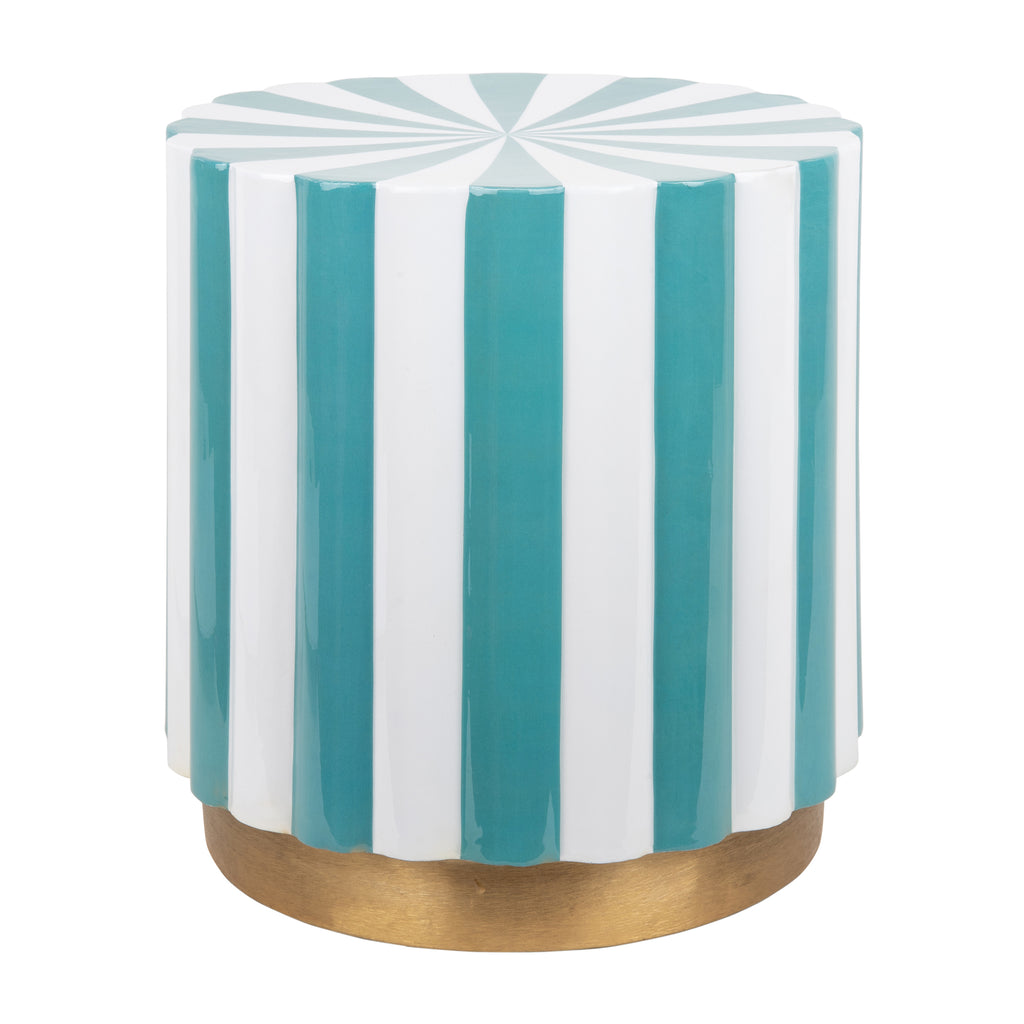 Candy Stripe Stool in Turquoise Blue and White