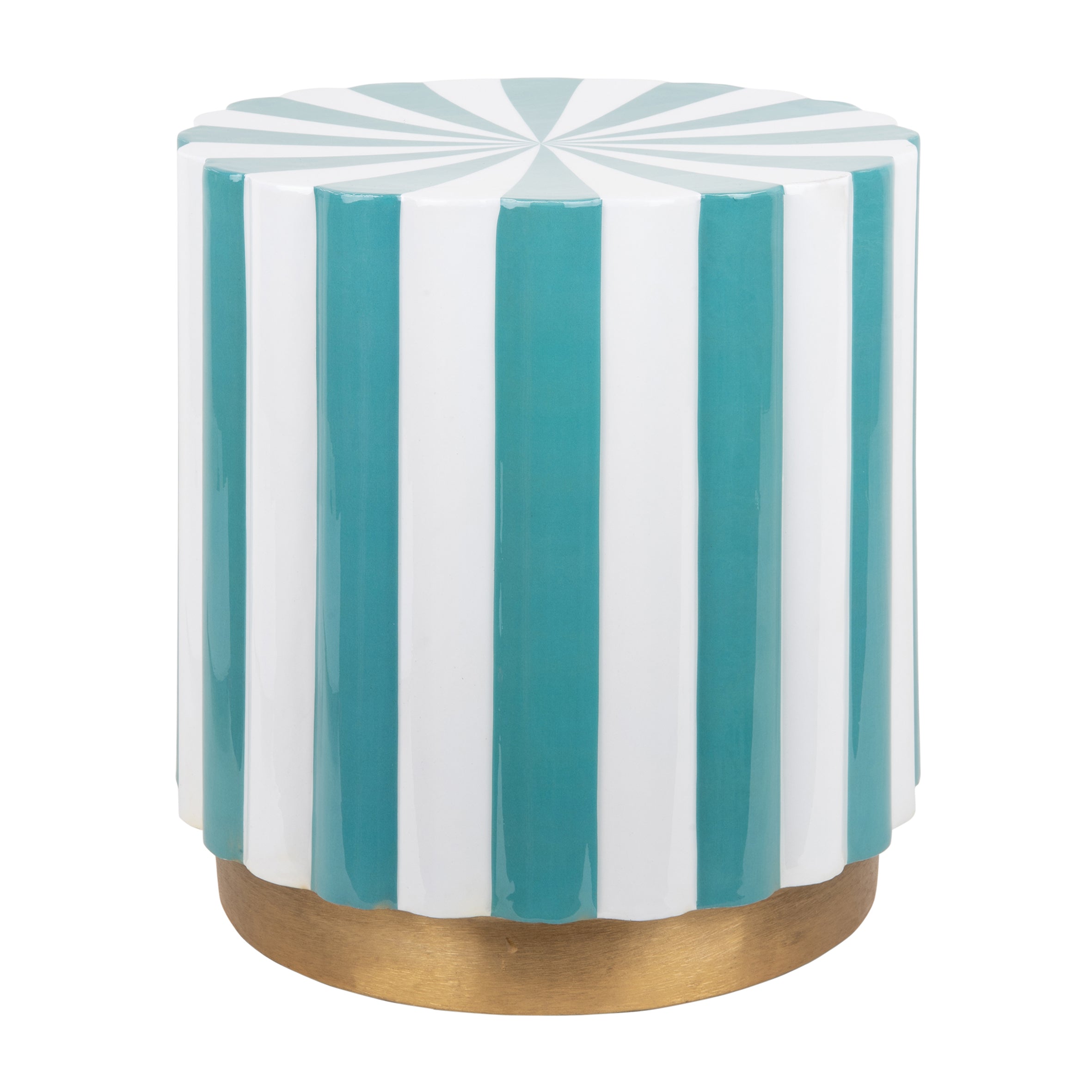 Candy Stripe Stool in Turquoise Blue and White