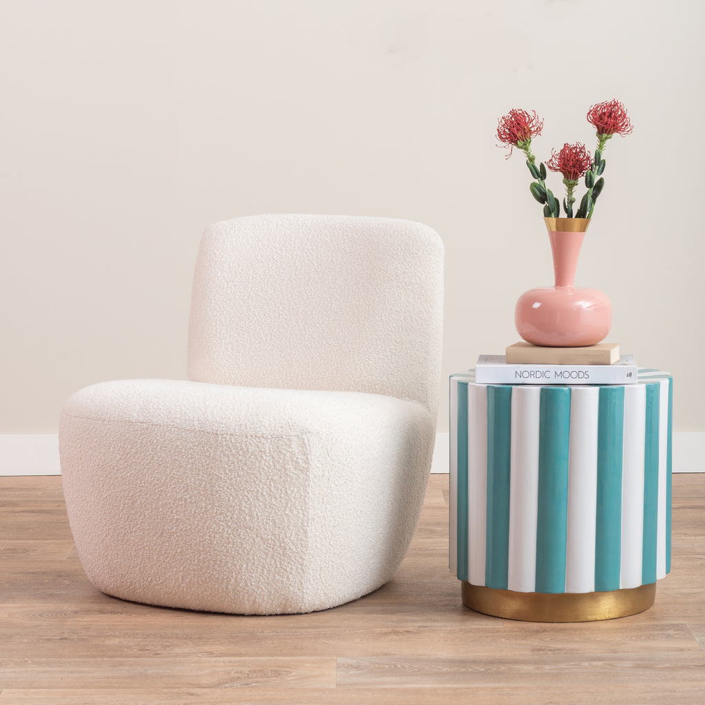 Candy Stripe Stool in Turquoise Blue and White