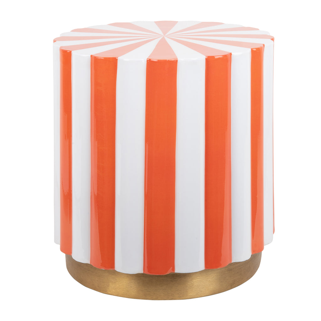 Candy Stripe Stool in Tangerine and White