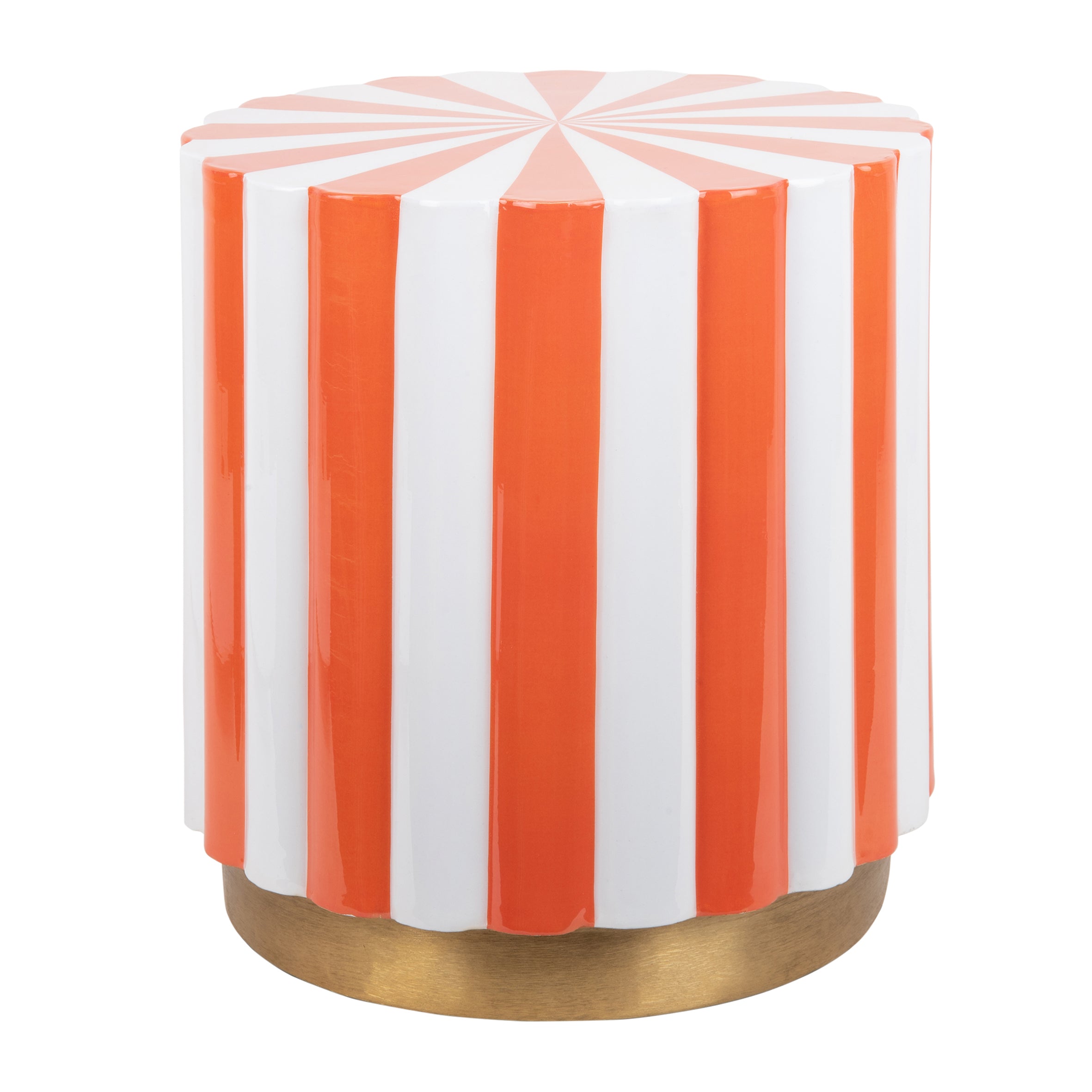 Candy Stripe Stool in Tangerine and White