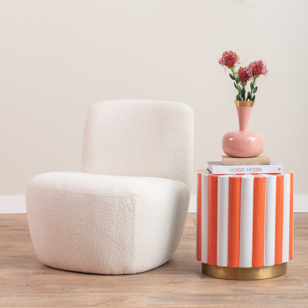 Candy Stripe Stool in Tangerine and White