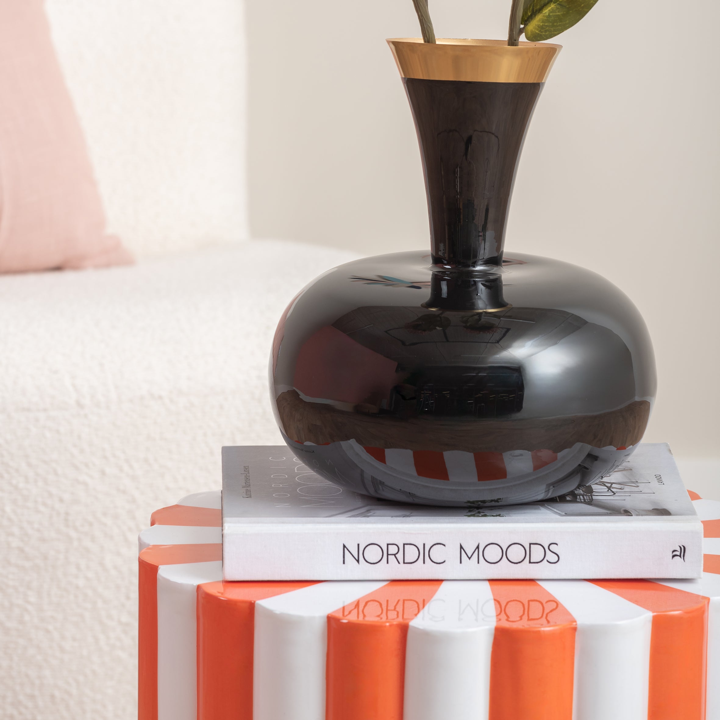 Candy Stripe Stool in Tangerine and White