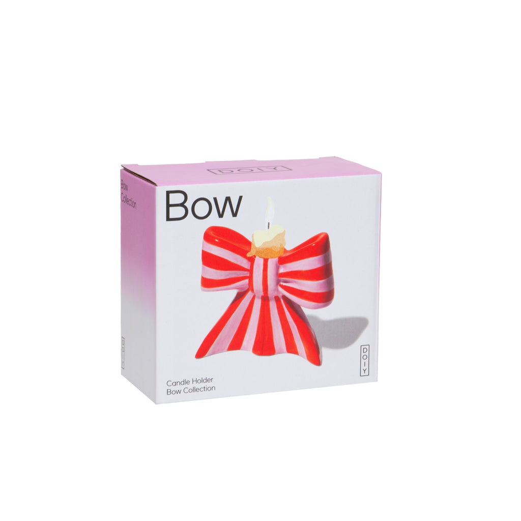Candy Stripe Red & Pink Bow Candle Holder