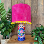 Large Handmade Dinky Doll Cordless Lamp with Pink Polka Dot Shade
