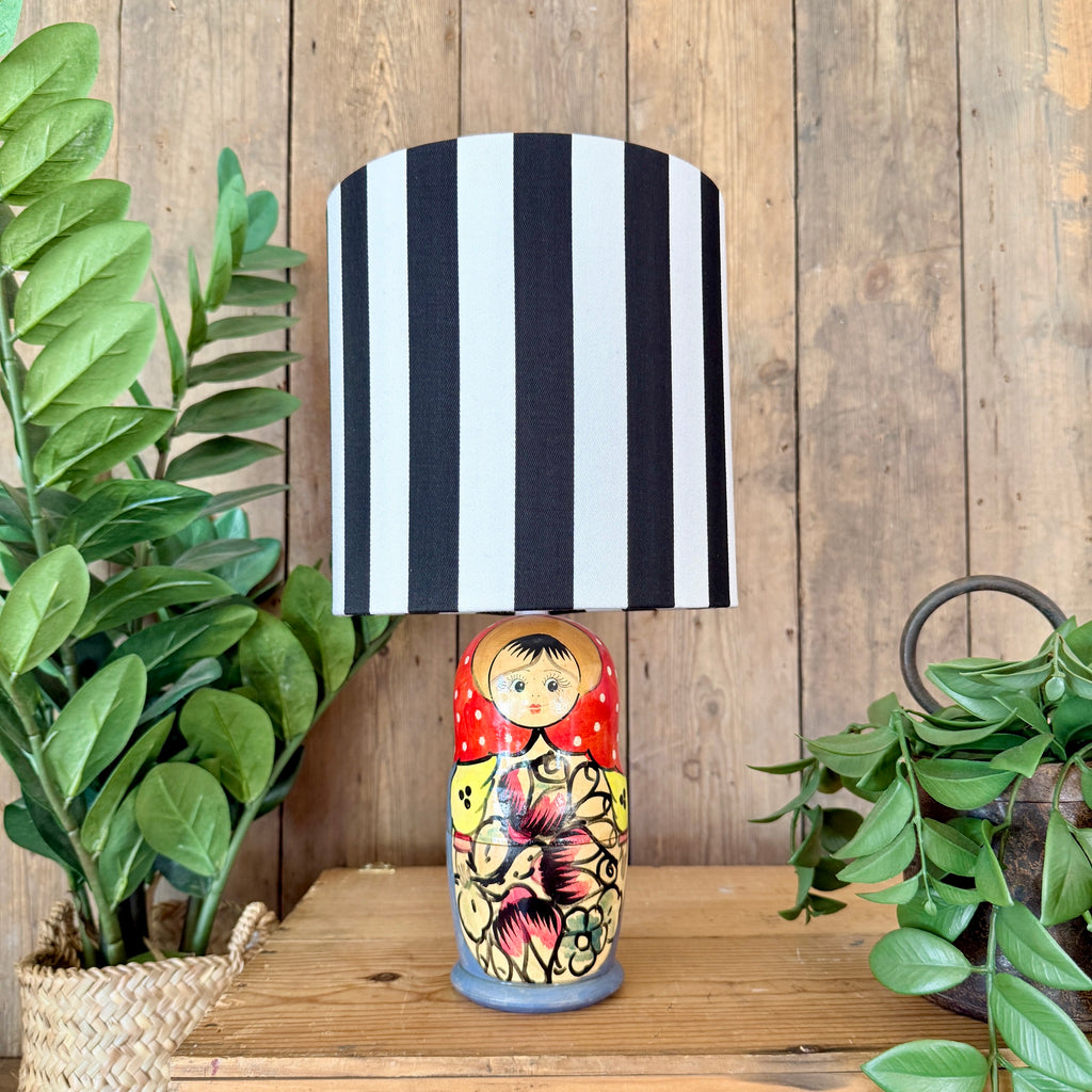 Medium Handmade Dinky Doll Cordless Lamp with Black And White Striped Shade