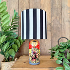 Medium Handmade Dinky Doll Cordless Lamp with Black And White Striped Shade